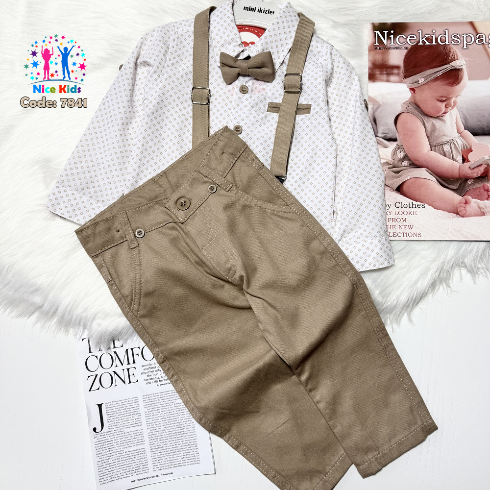 تصویر شماره 1 از ست مجلسی پسرانه ترک (پیراهن شلوار کتان ساسبند پاپیون)