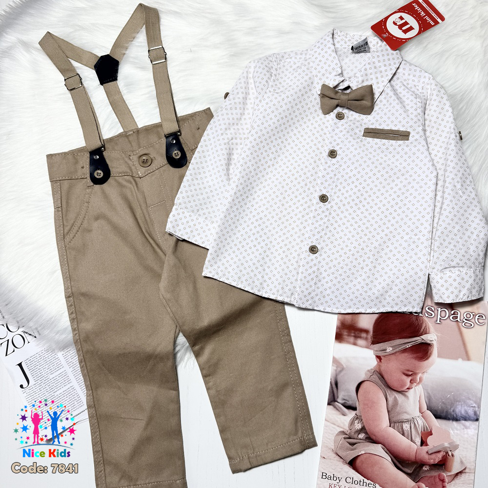 تصویر شماره 2 از ست مجلسی پسرانه ترک (پیراهن شلوار کتان ساسبند پاپیون)