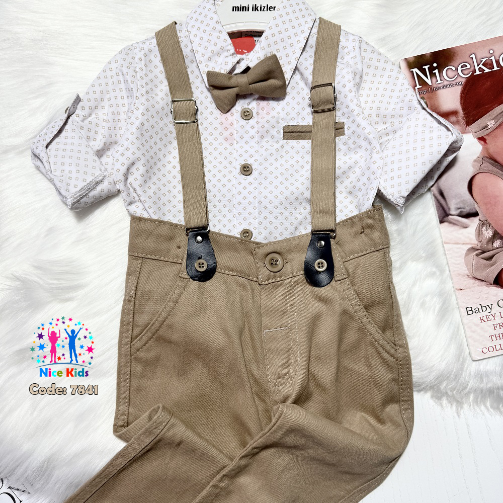 تصویر شماره 3 از ست مجلسی پسرانه ترک (پیراهن شلوار کتان ساسبند پاپیون)