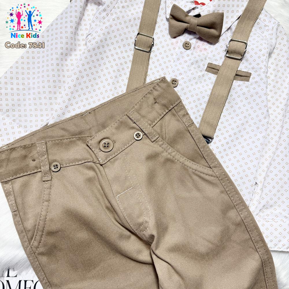 تصویر شماره 4 از ست مجلسی پسرانه ترک (پیراهن شلوار کتان ساسبند پاپیون)